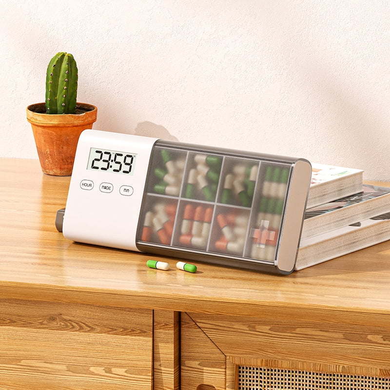 Smart Pill Organizer, Pill Box Alarm Clock, beep, Vibration, LED Light Flashing Remind to take Medicine, 7 Day Pill Organizer
