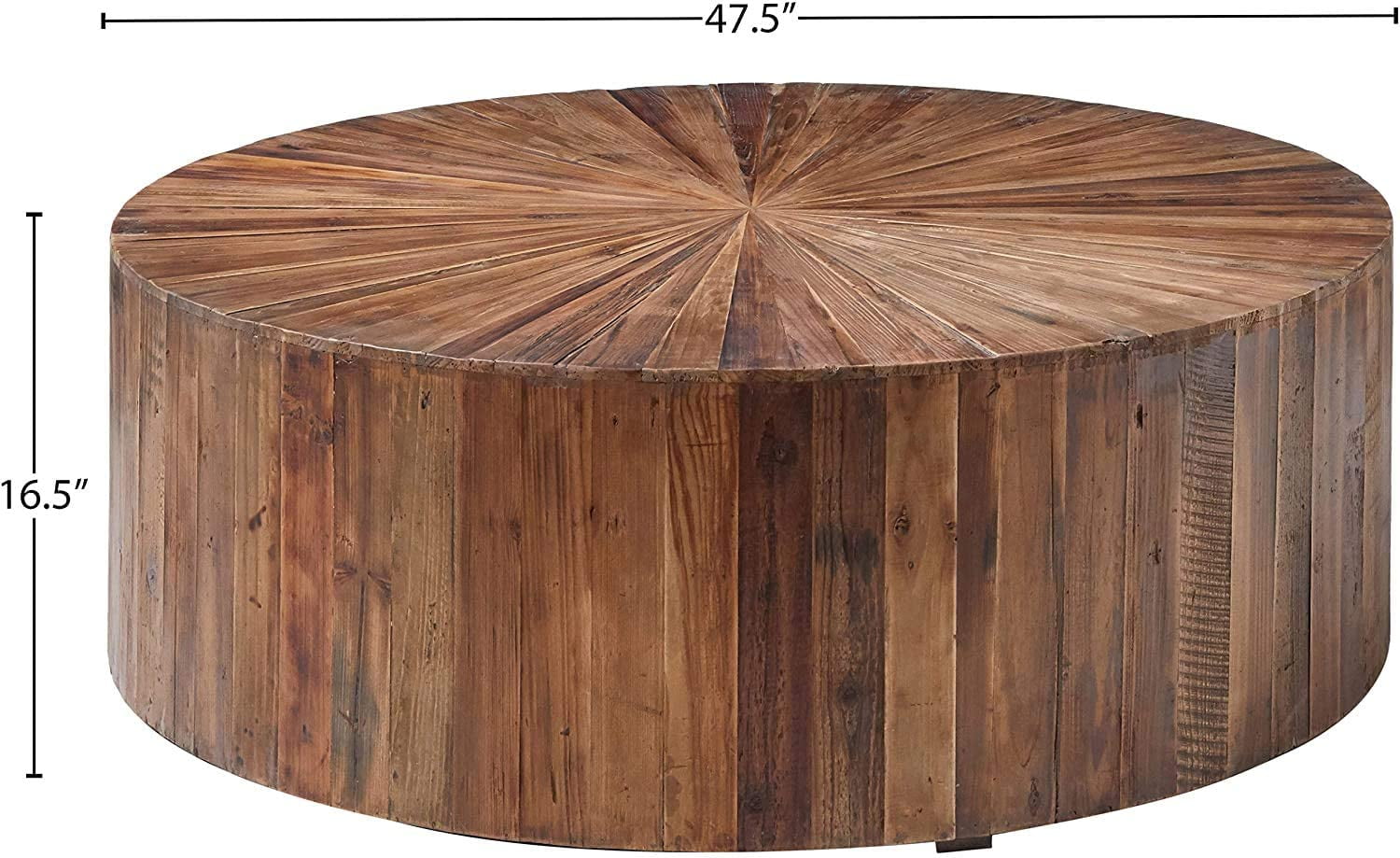 Rising Sun 48-inch Round Reclaimed Pine Cylinder Coffee Table