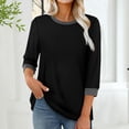 thumbnail image 2 of Women's Fashion 3/4 Sleeve Round Neck T-Shirt Blouse Top Casual Loose Fit Solid Color Tee | CSEONE,Black L, 2 of 9