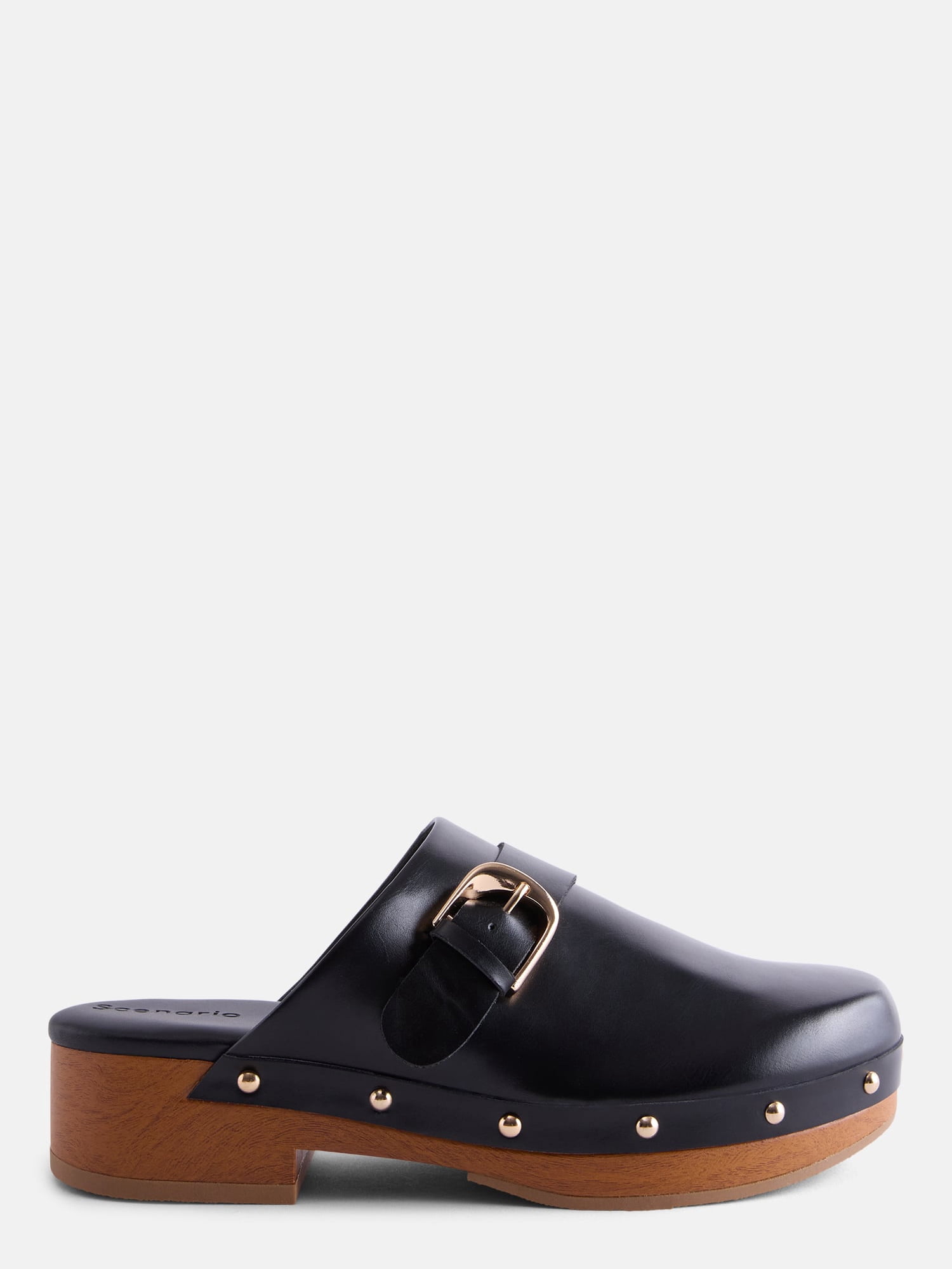 Scenario Women's Studded Faux Leather Platform Clogs