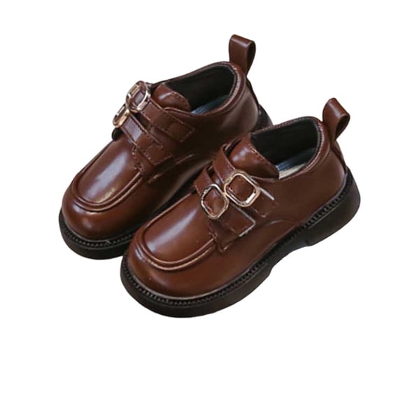 Fesfesfes Girls' British Style Fall Winter Loafers,Solid Color Buckle Princess Leather Shoes,Soft Faux Leather Upper,Thick Cushioned Non-Slip Sole for Big Kids