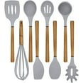 thumbnail image 1 of (Pink) - 8 pc Non Stick Silicone Utensil Set with Rounded Wood Handles for Cooking and Baking - Pink, 1 of 5