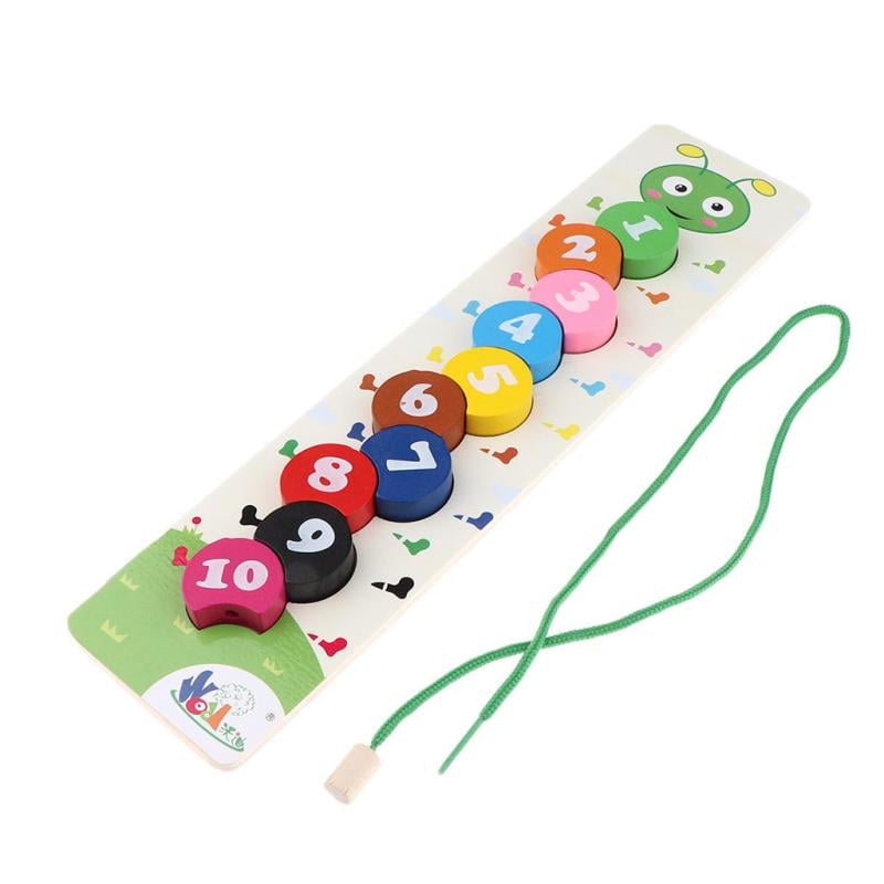 Numbers Blocks Lacing Matching Wooden Educational Cartoon Toy for Kids 