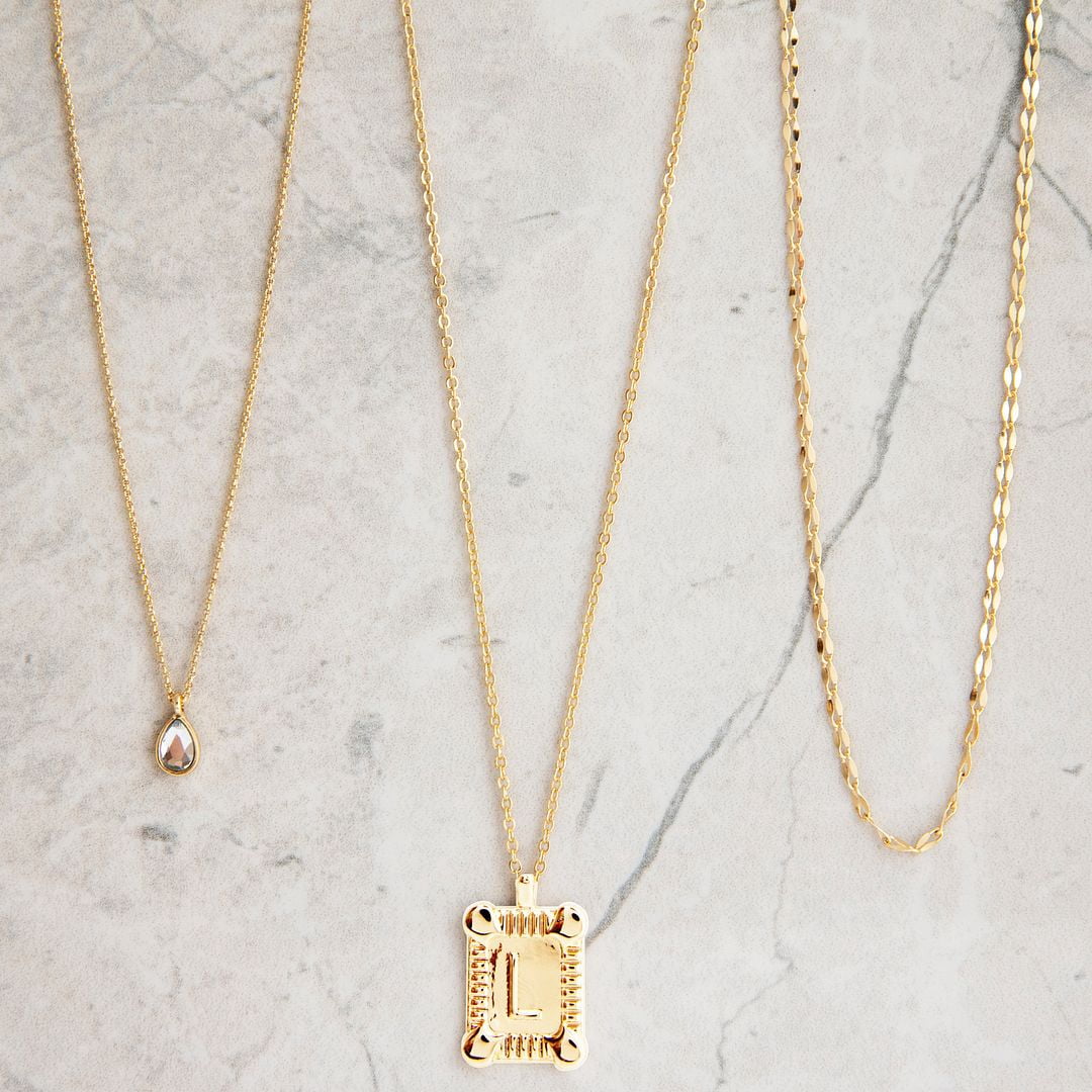 Seren Jewelry Initial Letter "L" Gold Pendant Necklace Set, 3 Pieces