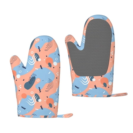 ZNDUO Kitchen Oven Gloves, Durable Heat Resistant Oven Gloves with Quilted Liner Non-Slip Textured Grip Perfect for BBQ, Baking, Cooking and Grilling, Abstract Geometric Elements Pink