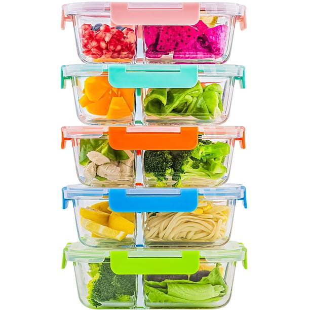 Contenedores para Preparar Comidas C CREST Juego de 5 de Vidrio con 3 Compartimentos de 1000 ml