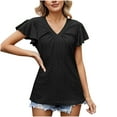 thumbnail image 5 of Clearance qolati Womens Tops 2024 Dressy Casual Ruffle Short Sleeve V Neck T Shirts Summer Cute Loose Ruched Tunic Blouse, 5 of 5