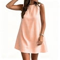 thumbnail image 6 of VBVC Women's Gingham Sleeveless Shift Mini Dress,Ladies Crew Neck A-Line Tunic Dress,Casual Summer Plaid Sundress For Women,Orange,S-2XL, 6 of 8