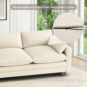 Cloud Like Modular Sectional Sofa with Movable Ottoman, Deep Seating with Lumbar Support, Machine-Washable Corduroy Cover - Beige