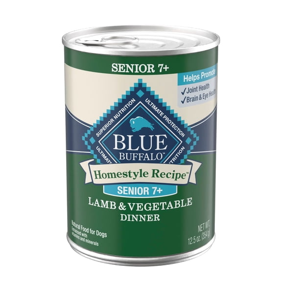 Blue Buffalo Homestyle for Senior 7 Dogs, Lamb Recipe Senior 7 Lamb & Vegetable Dinner Wet Dog Food, 12.5 oz., Case of 12