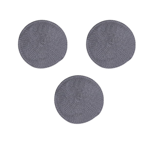 Woven Table Mat | Round Coffee Dining Placemat – Oil-Proof Waterproof Heat-Resistant Pad | Stylish Elegant Yarn Ramie Design | Easy Clean | 18cm | Set of 3 | for Home Restaurant Desk