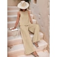 thumbnail image 6 of Women'S Summer 2 Piece Outfits Sleeveless Top Wide Leg Pants Lounge Beach Travel Sets Cream White XL, 6 of 9