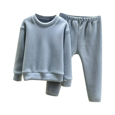 

Zpanxa Baby Pajamas Toddler Girl Boy Clothes Winter Warm Solid Color Long Sleeve Tops and Pants Outfits Thicken Home Wear Two Piece Pajamas Set Suit Blue 18M