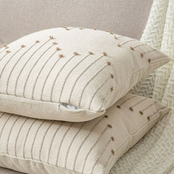 PLPPYFS Set of 2 Sage White Boho Decorative Throw Pillow Covers 18x18 Inch for Living Room Bedroom Couch Bed Sofa Chair, Rustic Retro Cushion Case 45x45cm, Bohemian Room Home Decor - Clearance Sale