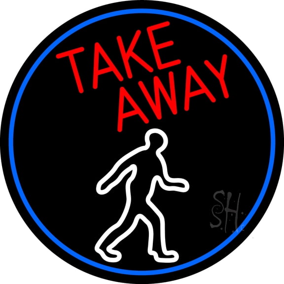 Take Away Man Oval With Blue Border LED Neon Sign 18 x 18 - inches, Clear Edge Cut Acrylic Backing, with Dimmer - Bright and Premium built indoor LED Neon Sign for Bar decor.