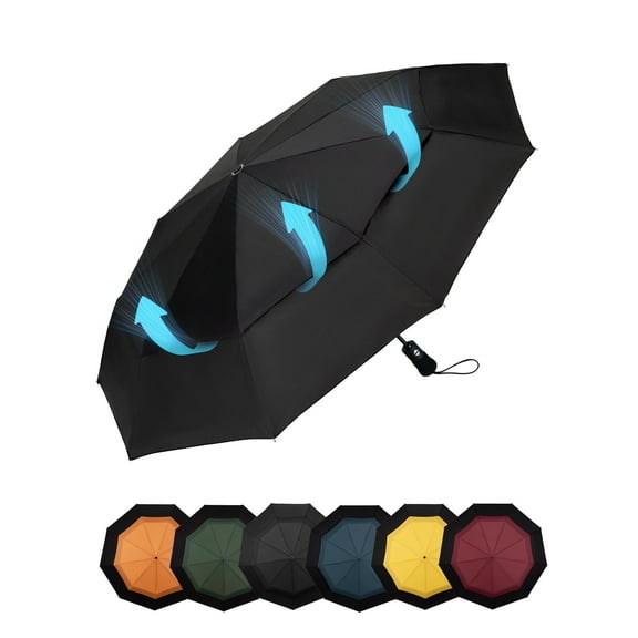 Conlun Chakipee Travel Compact Umbrella Windproof-Portable Automatic Umbrellas for Rain,Folding Umbrella with Double Vented Canopy 210T Fabric 102cm Span-9 Ribs Umbrella,Black