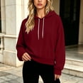 thumbnail image 2 of Long Sleeve Tops Hoodie Sweatshirt for Women Aesthetic Drop Shoulder Drawstring Pullover Solid Casual Tops Daily Outfit Match., 2 of 2