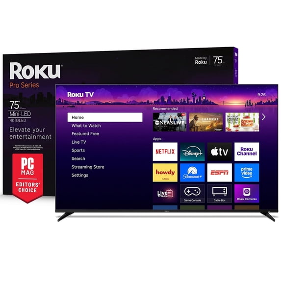 Restored Roku Smart TV – 75- Inch Pro Series, 4K QLED Mini-LED TV – Roku TV with Backlit Voice Remote Pro