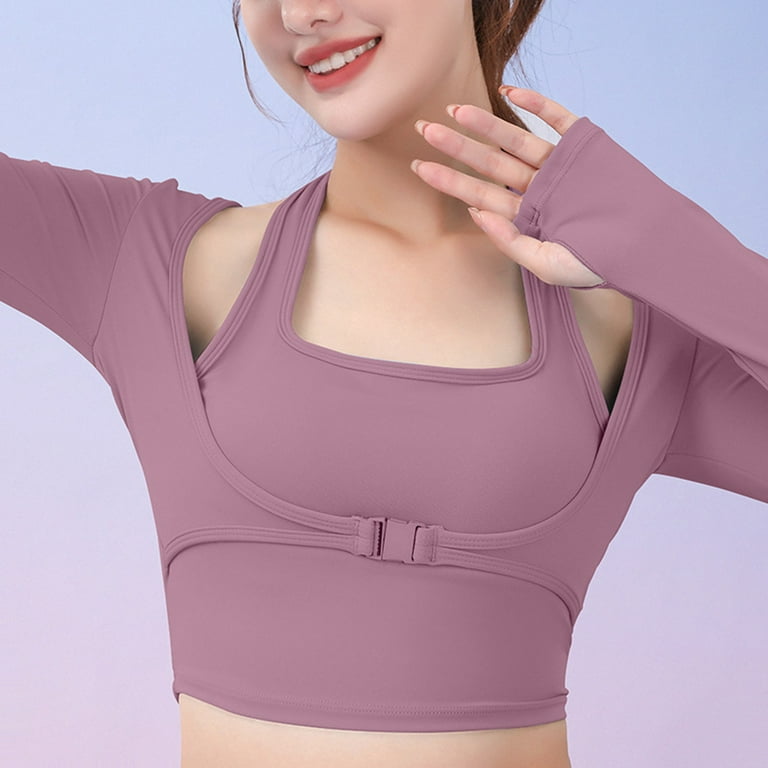 Hfyihgf Long Sleeve Workout Shirts for Women Gym Running Seamless Cutout  Yoga Tops Thumb Hole Long Sleeve Crop Tops for Women(Purple,S)