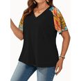 thumbnail image 4 of WellSize Plus Size Womens T Shirts Color Block V Neck Tops Casual Summer Short Sleeve Tunic Blouses, 4 of 8