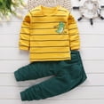 thumbnail image 3 of Boys Girls 2 Piece Fall Clothes Set Button Shoulder Sweatshirt Pants Kids Thermal Underwear Sets Print Fall Winter Sleepwear, Yellow, 6 Years, 3 of 3