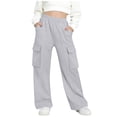thumbnail image 3 of Ovafbau Girls Solid Cargo Sweatpants Straight Pants Girls Solid Cargo Joggers Elastic Waist Pockets Straight Pants Gray 11-12 Years Kids Pants, 3 of 6
