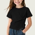 thumbnail image 2 of SROBPTY Big Kids Girls 1-9 Years Summer Solid Crew Neck Short Sleeve Tshirt Top Black, 4-5 Years, 2 of 5
