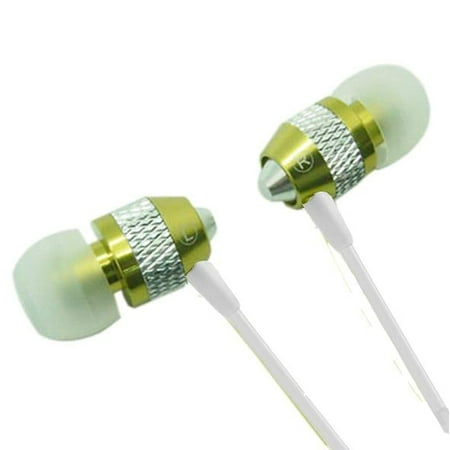 Super Bass Noise-Isolation Metal 3.5mm Stereo Earbuds/ Headset/ Handsfree for Samsung Galaxy J7 (2017),J2 (2017), J7 Max, J3 (2017), Z4, J3 Prime, Amp Prime 2 (Green) - w/ (Best Light Bass Amp)