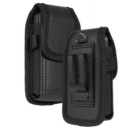 Compatible with Nokia 2780, 2760 and 2720v Flip Phone - Black Leather Vertical Belt Loop Waist Case