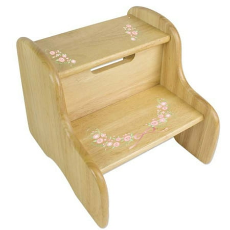 Child Wooden Step - Personalized Blush Floral Garland Wooden Two Step Stool