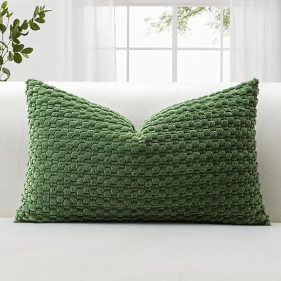 Eryueer Corduroy Soft Cushion Covers 30x50 cm Decorative Throw Pillow Covers with 3D Bubble Texture Cushion Case for Couch Sofa Bedroom Soft Pillowcase for Home Decor (Moss Green)