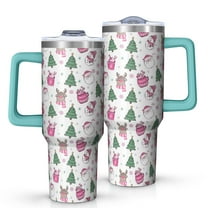 Pink Christmas Santa and Tree Pattern Tumbler with Handle and Lid,40oz Double Wall Vacuum Insulated Tumbler,Cups Gift for Women and Men