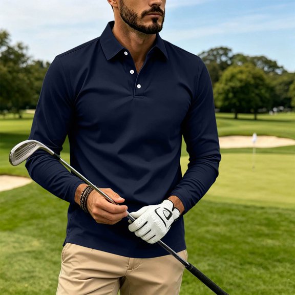 Mfakffe Polo Shirts For Men Long Sleeve Golf Shirts Quick Dry Lightweight 3-Button Performance Work Fishing Athletic