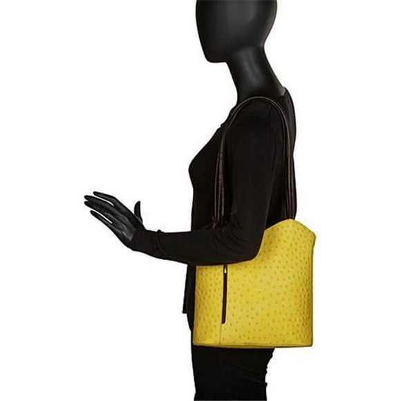 Sharo Deleite 33 Yellow & Black Two Toned Textured Italian Leather Handbag Tote, Yellow with Black