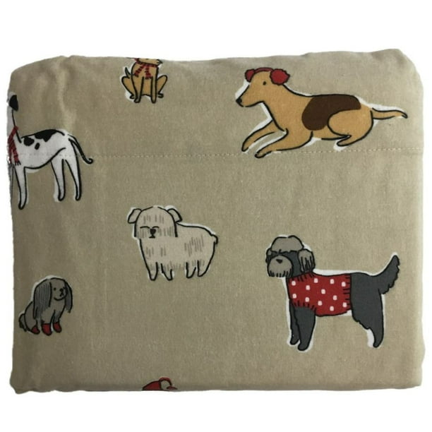 Cuddle Duds Flannel Sheet Set Tan Puppy Dogs Twin Bed Sheets Bedding