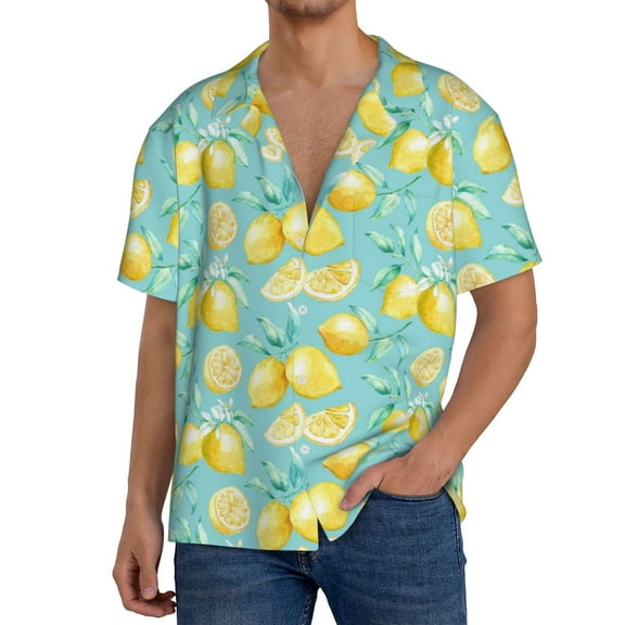 Kdxio Men'S Hawaiian Shirt For Men Short Sleeve Shirt Yellow Lemon Summer Casual Holiday Beach Button Down T-Shirts