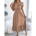 thumbnail image 4 of Women A Line Long Dress Short Ruffle Sleeve Casual Daily Wear Slim Fit Solid Color Round Neck S XL, 4 of 7