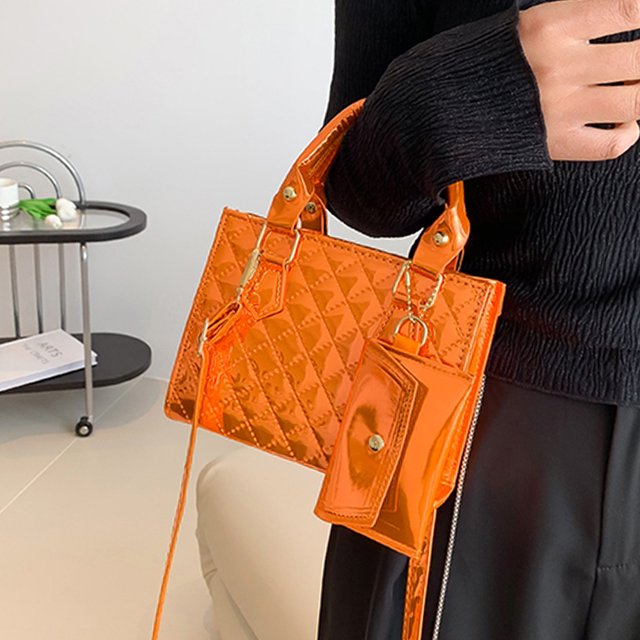 Bolsa Bolso de hombro con hilo de bordado de rombos para mujer Bolso de mensajero acolchado (naranja)