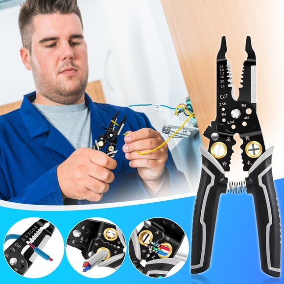 Fiudx Alicates Pelacables Multifuncionales de Acero Aleado para Pelar Aislamientos, Cortar y Sujetar Cables, Herramienta para Reparación de Motores, Mango de Tpr, Duradero y Resistente Al Desgaste, 1