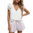 thumbnail image 2 of Workout Tanks for Women Women's Casual V Neck Flutter Ruffle Hem Crop Tank Camisoles for Women White M, 2 of 5
