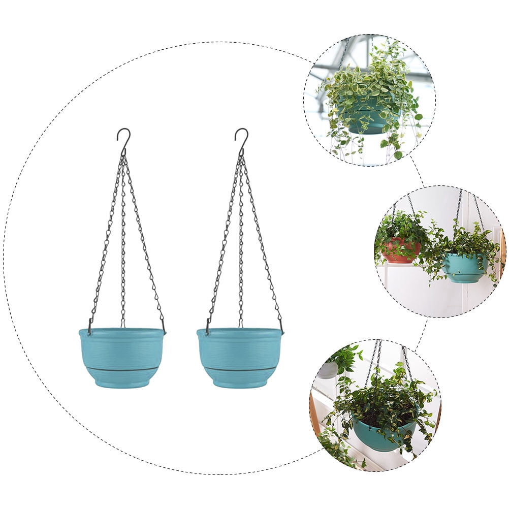 FENGGUIQU 2 Pcs Hanging Flower Pot for Balcony Plastic Green for Living Room 9.2*5.5in