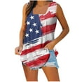 thumbnail image 2 of Wycnly Womens 4th of July Tank Tops Casual Pleated Hem Shirts Independence Day Tunic Vest Summer Fashion Star USA Flag Print Square Neck Sleeveless Blouse Red m, 2 of 4