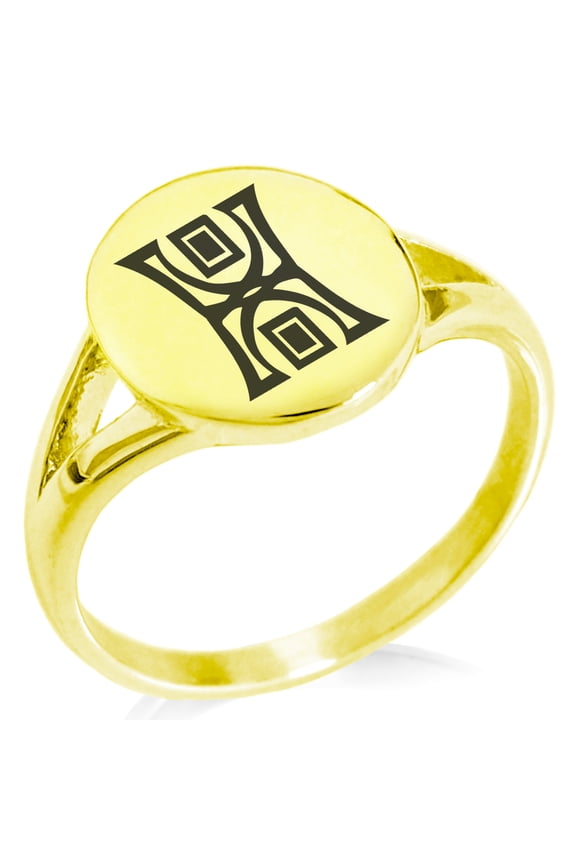Stainless Steel Runology Magic Rune Minimalist Oval Top Polished Statement Signet Ring