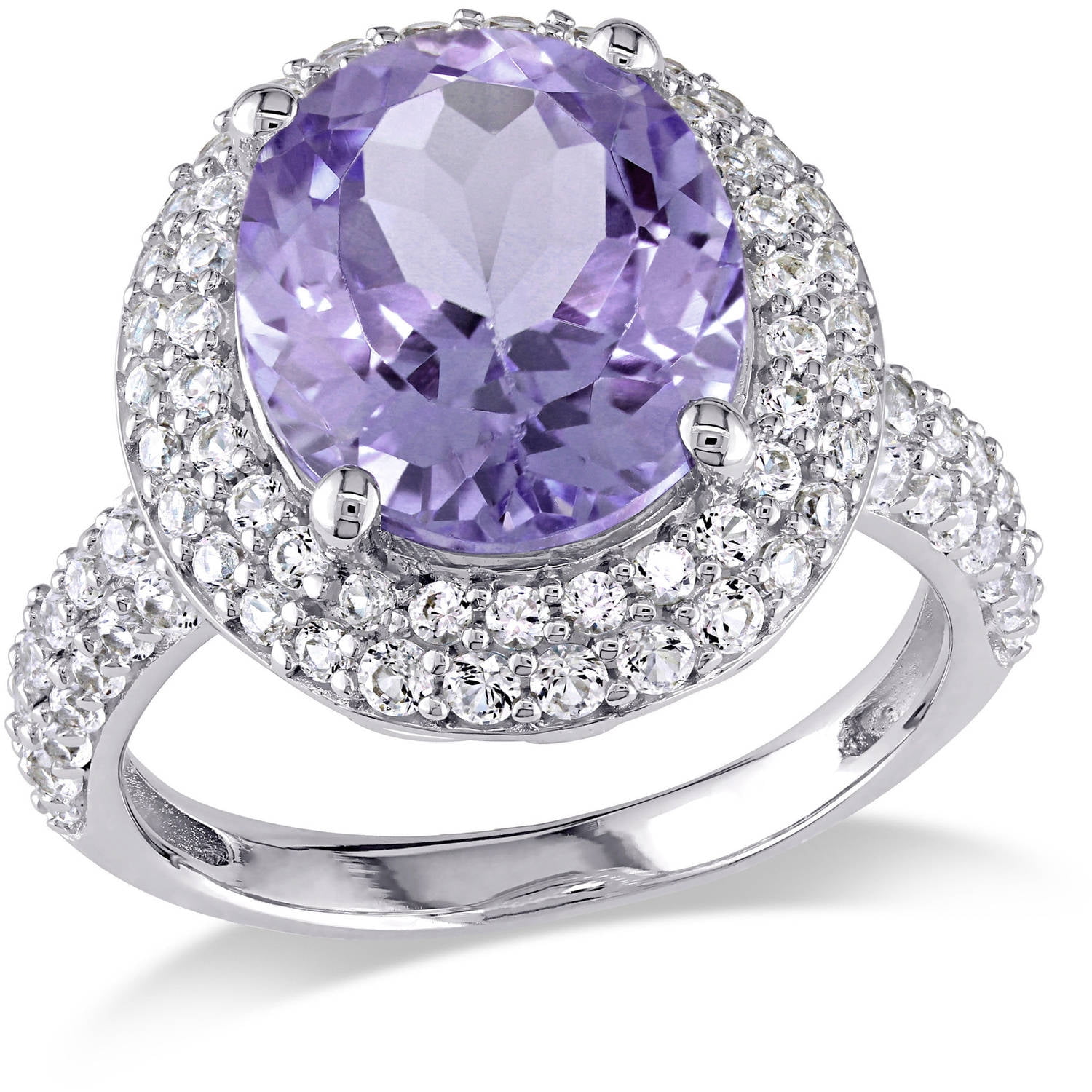 Tangelo 5-1 7 Carat T.G.W. Amethyst and Created White Sapphire Sterling Silver Double Halo Cocktail Ring by Tangelo