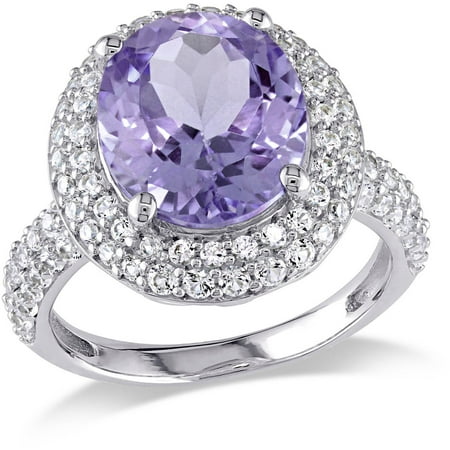 Tangelo 5-1/7 Carat T.G.W. Amethyst and Created White Sapphire Sterling Silver Double Halo Cocktail Ring