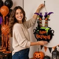 thumbnail image 3 of PLPPYFS Vintage Happy Halloween Decorations Sign, Pumpkins Ghost Wood Wreath for Front Door Porch Window Wall Hanging Decor, Black Orange Spooky Decoration for Party Home, 3 of 7
