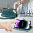 thumbnail image 6 of Nalacover Case for iPhone 13 mini, with RFID Blocking Card Slot Holder, Magnetic Flip Folio Purse Case, PU Leather Zipper Handbag with Detachable Lanyard Strap For iPhone 13 mini, Green, 6 of 12