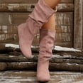 thumbnail image 5 of Mepaouo Womens Mid Calf Flat Boots Low Heel Wide Width Slouch Suede Knee High Boots with Side Zipper, 5 of 9