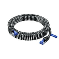 Ethernet Cable Cat 7, 20 ft, Easy-Hide Flat Super-Durable Black Braided Network LAN Internet Cable/Cord, Ethernet Patch Cable