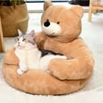 thumbnail image 3 of Super Soft Dog Bed Cute Winter Warm Bear Hug Cat Sleeping Mat  Semi-closed Puppy Kitten Plush Nest Cushion Dog Sofa Pet Supplies ShopWise Round, 3 of 13
